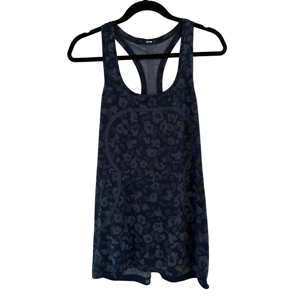 Lululemon Swiftly Tech Racerback Tank Top 2.0 Leopard Navy Blue Grey Size 14